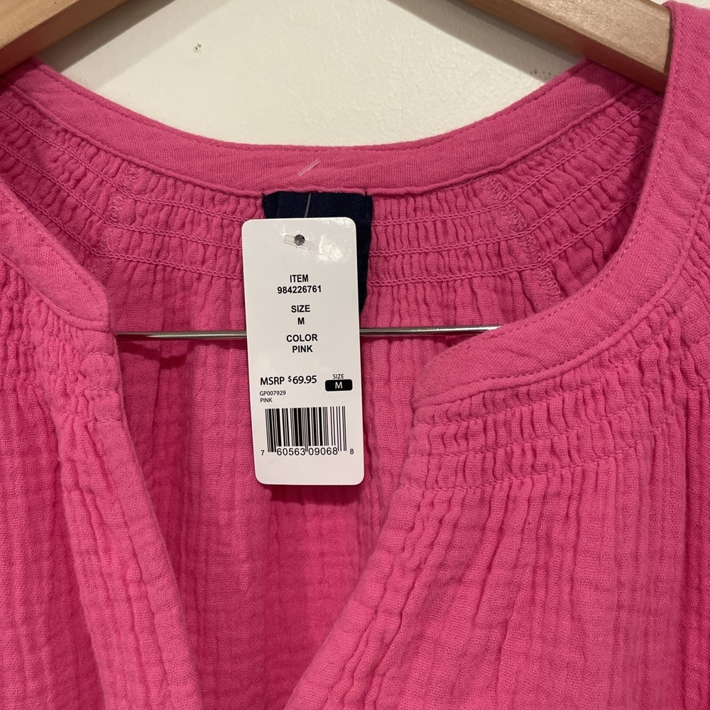 GAP‎ Dress Women's Sz M Pink Crinkle Gauze Tiered Mini Cotton casual cozy - Picture 3 of 7